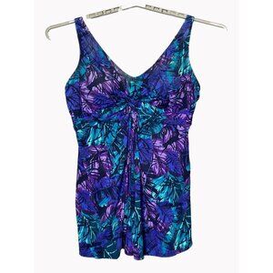 Swim365 Womens size 24 Tropical Leaf Print One-Piece Swimsuit Tummy Control